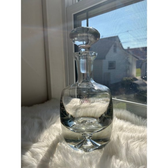 krosno very heavy glass decanter with controlled bubble alcohol bar cart MCM - Picture 8 of 8